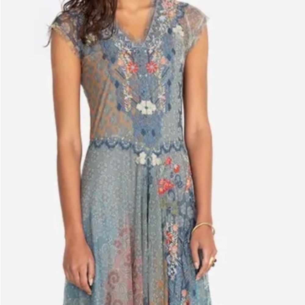 Johnny Was BiYA Maxi Embroidered Mesh Dress w/Slip MEDIUM ONLY